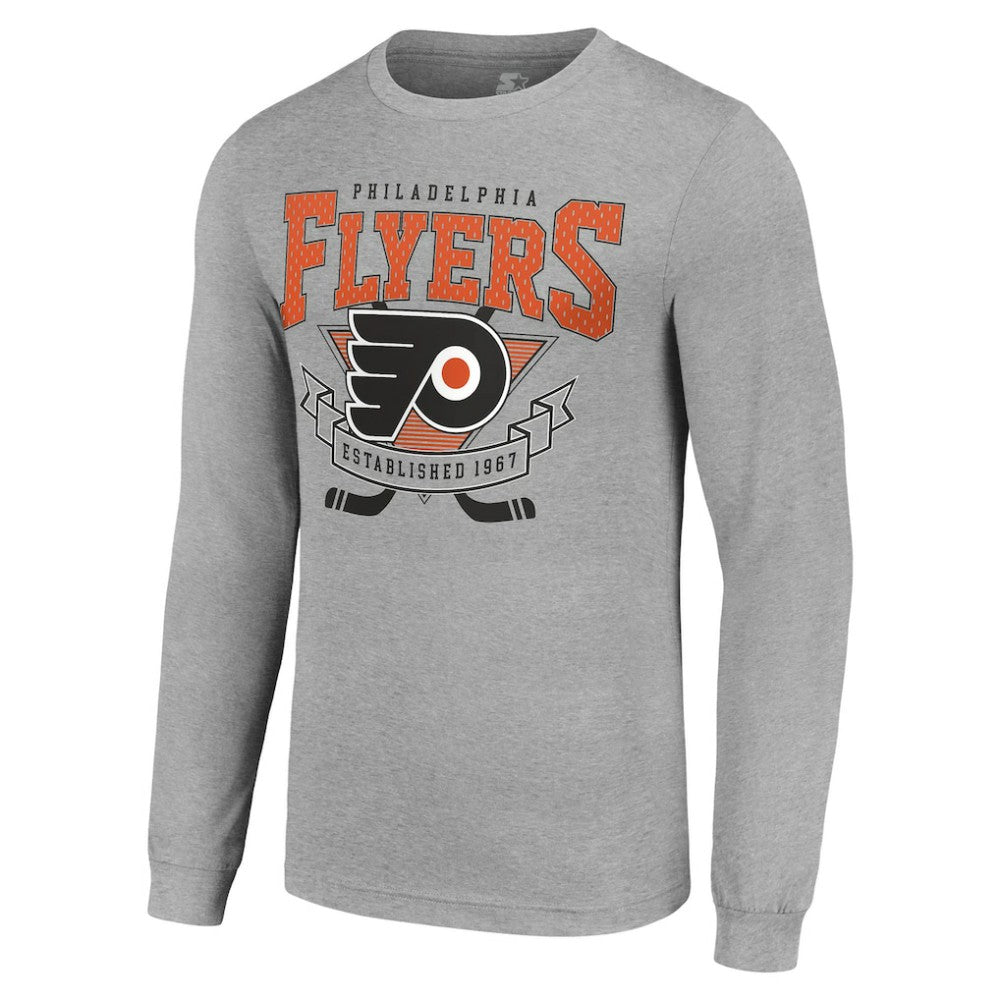 Philadelphia Flyers Starter '80s Inspired Team Logo Long Sleeve T-Shirt - Heather Gray - NHL