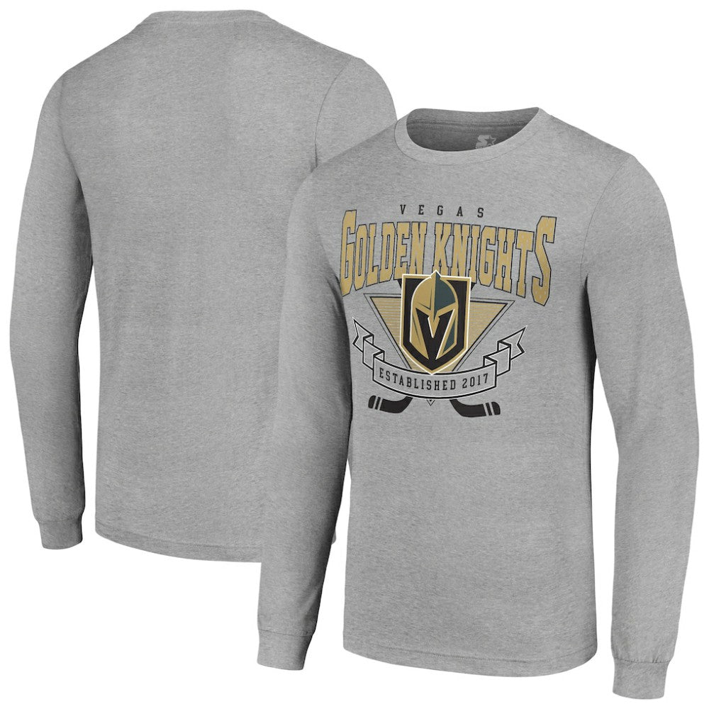 Vegas Golden Knights Starter '80s Inspired Team Logo Long Sleeve T-Shirt - Heather Gray - NHL