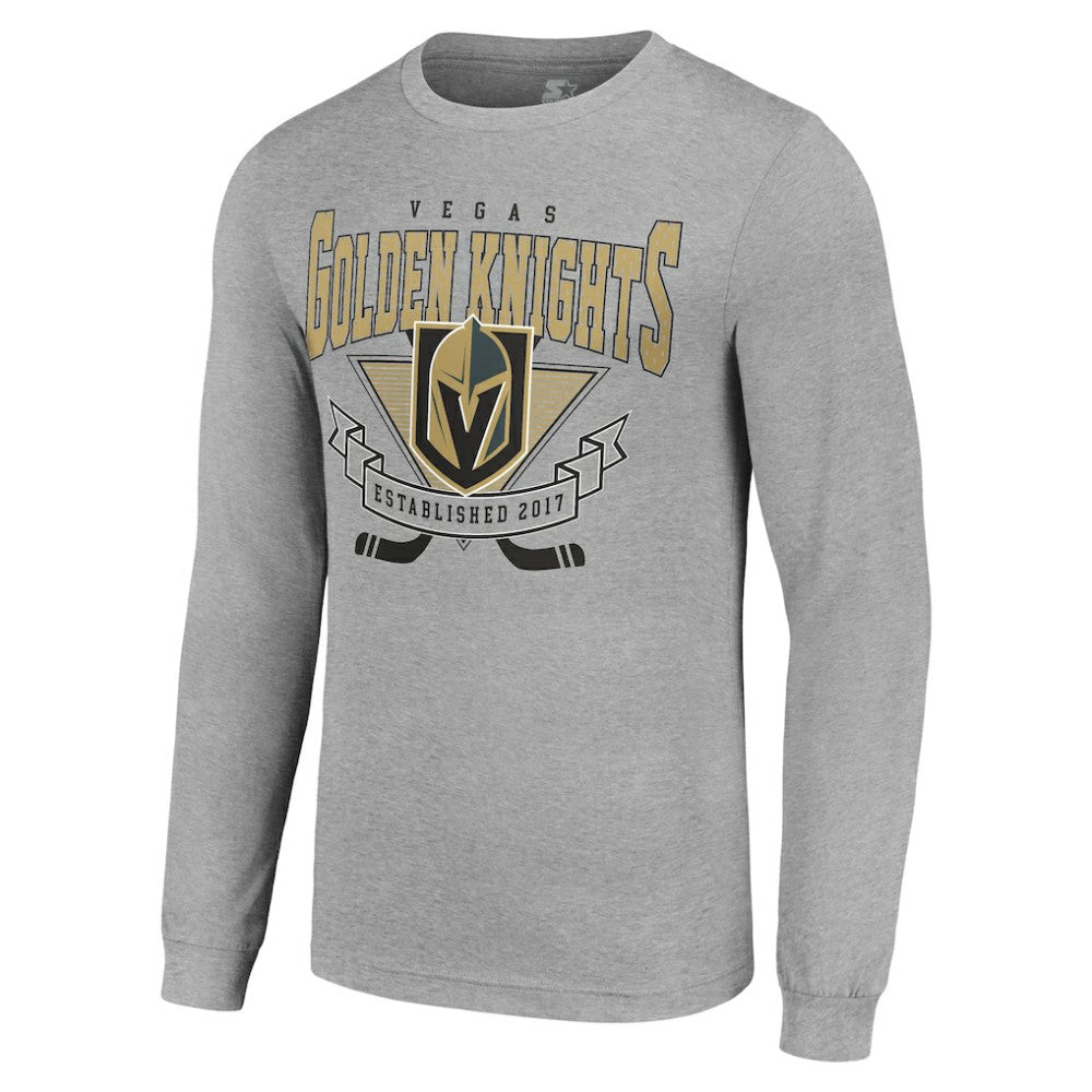 Vegas Golden Knights Starter '80s Inspired Team Logo Long Sleeve T-Shirt - Heather Gray - NHL
