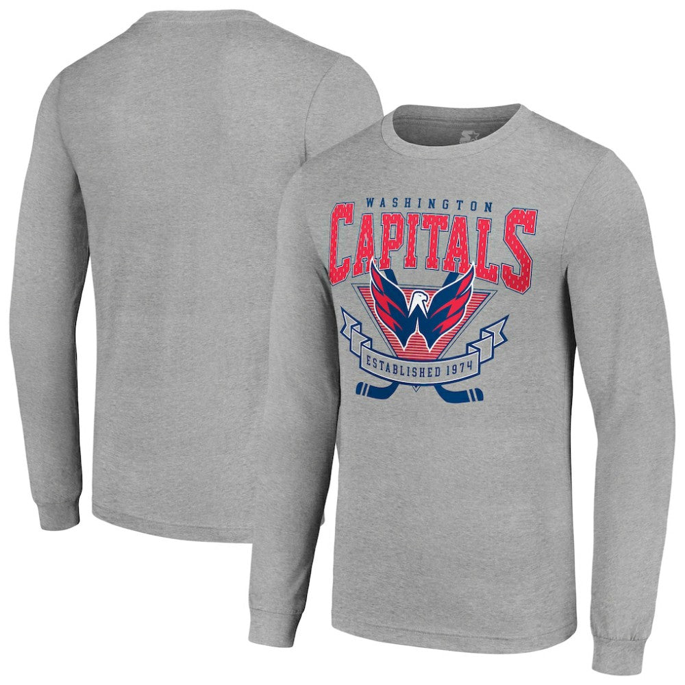 Washington Capitals Starter '80s Inspired Team Logo Long Sleeve T-Shirt - Heather Gray - NHL