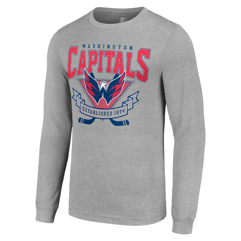 Washington Capitals Starter '80s Inspired Team Logo Long Sleeve T-Shirt - Heather Gray - NHL