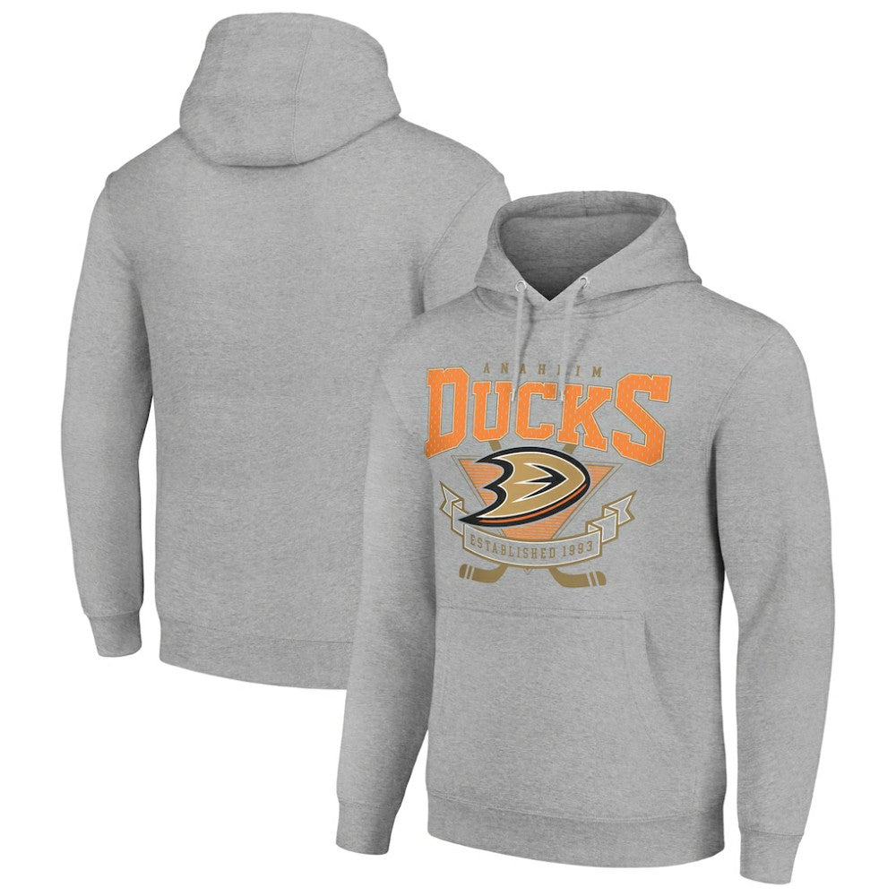 Anaheim Ducks Starter Team Logo Graphic Fleece Tri-Blend Pullover Hoodie - Heather Gray - NHL