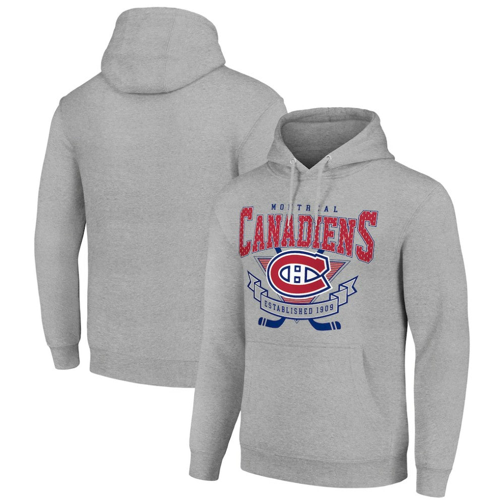 Montreal Canadiens Starter Team Logo Graphic Fleece Tri-Blend Pullover Hoodie - Heather Gray - NHL