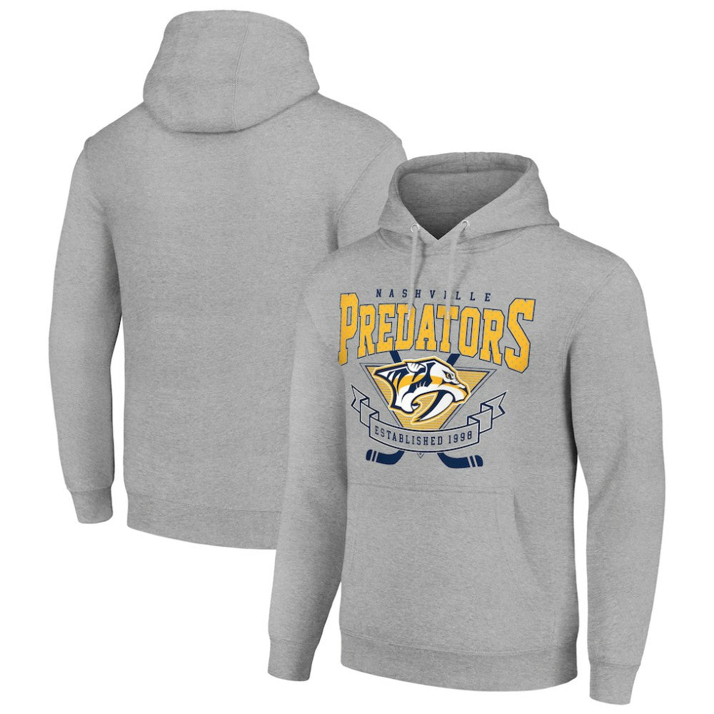 Nashville Predators Starter Team Logo Graphic Fleece Tri-Blend Pullover Hoodie - Heather Gray - NHL