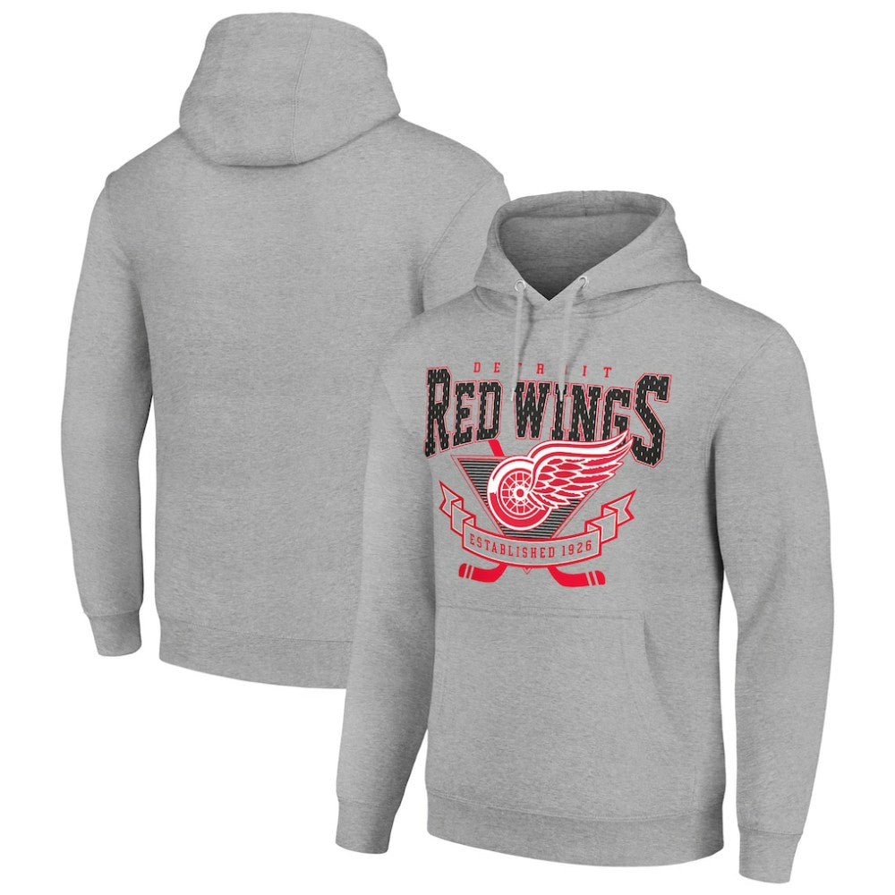 Detroit Red Wings Starter Team Logo Graphic Fleece Tri-Blend Pullover Hoodie - Heather Gray - NHL