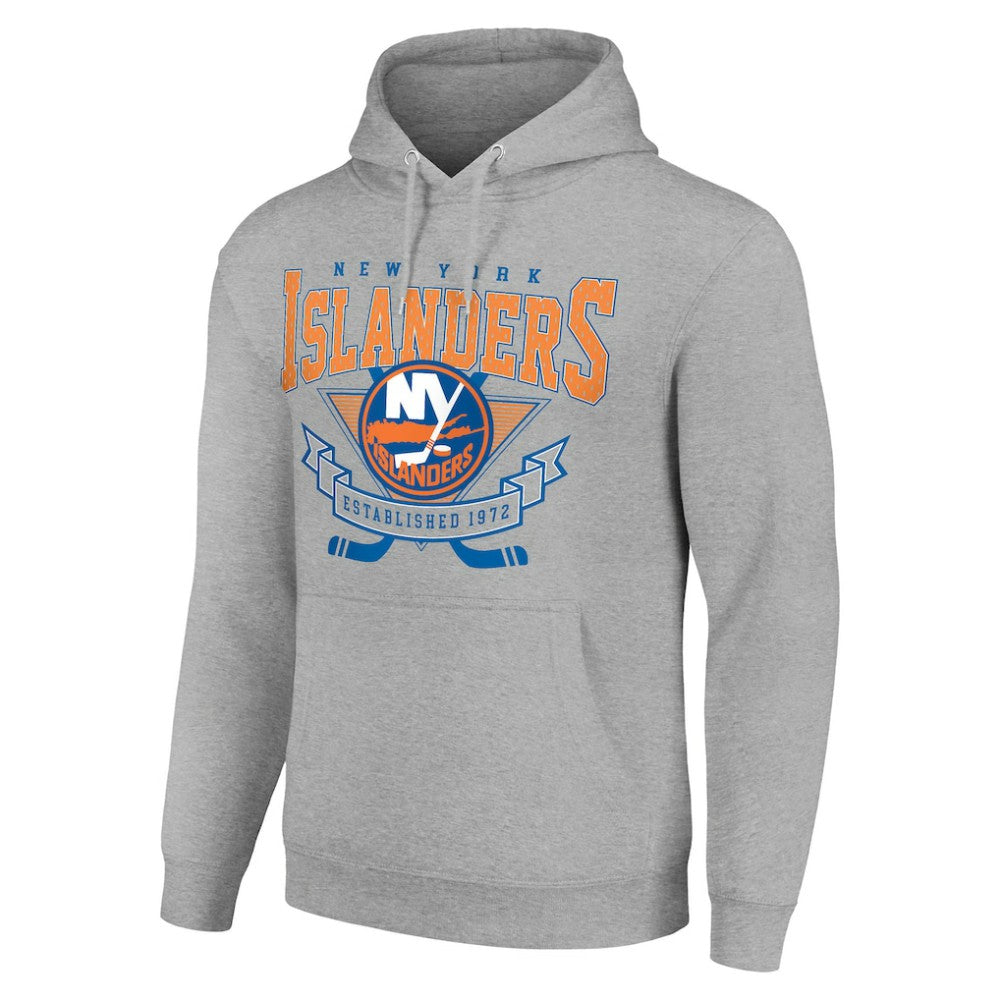 New York Islanders Starter Team Logo Graphic Fleece Tri-Blend Pullover Hoodie - Heather Gray - NHL
