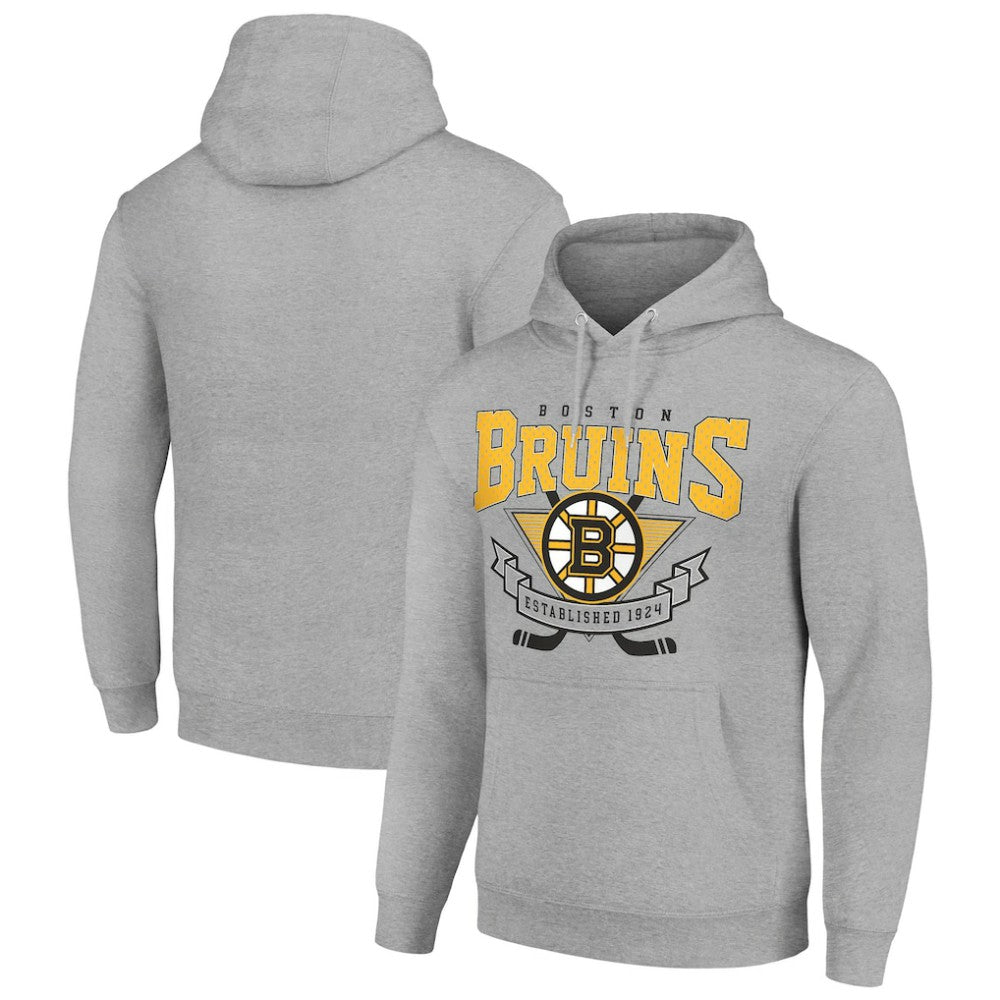 Boston Bruins Starter Team Logo Graphic Fleece Tri-Blend Pullover Hoodie - Heather Gray - NHL