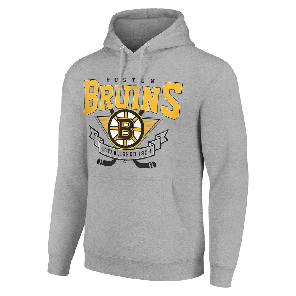 Boston Bruins Starter Team Logo Graphic Fleece Tri-Blend Pullover Hoodie - Heather Gray - NHL