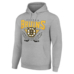 Boston Bruins Starter Team Logo Graphic Fleece Tri-Blend Pullover Hoodie - Heather Gray - NHL