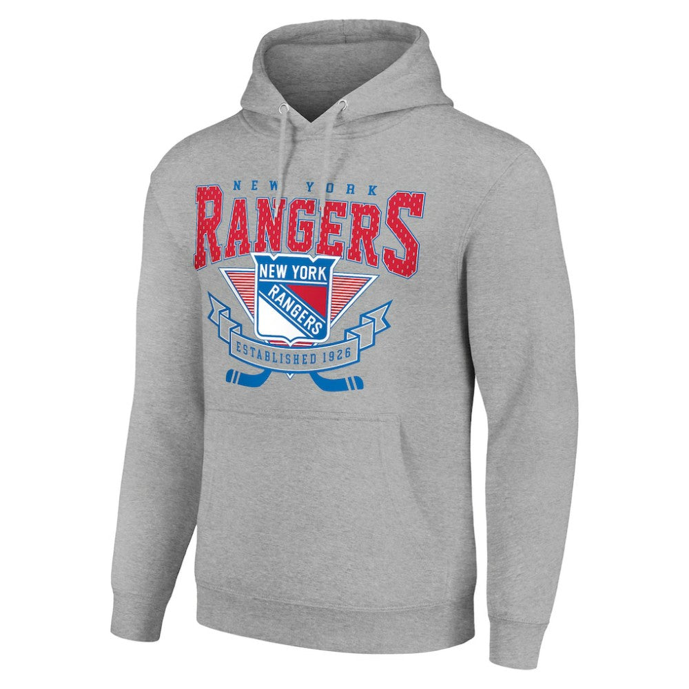 New York Rangers Starter Team Logo Graphic Fleece Tri-Blend Pullover Hoodie - Heather Gray - NHL