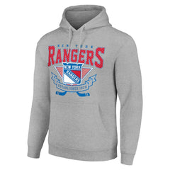 New York Rangers Starter Team Logo Graphic Fleece Tri-Blend Pullover Hoodie - Heather Gray - NHL