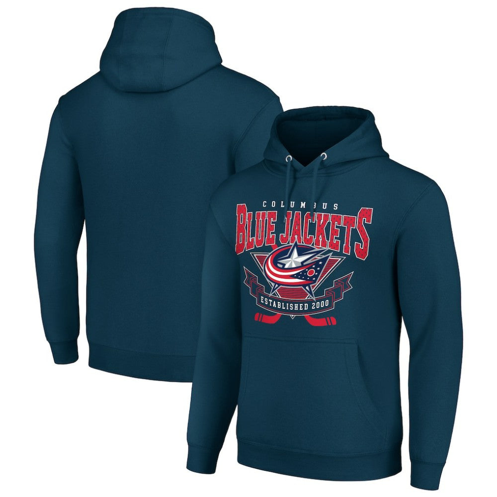 Columbus Blue Jackets Starter Team Logo Graphic Fleece Tri-Blend Pullover Hoodie - Navy - NHL