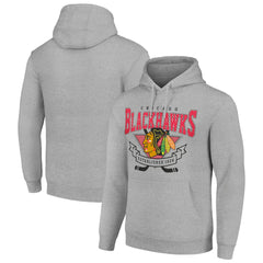 Chicago Blackhawks Starter Team Logo Graphic Fleece Tri-Blend Pullover Hoodie - Heather Gray - NHL
