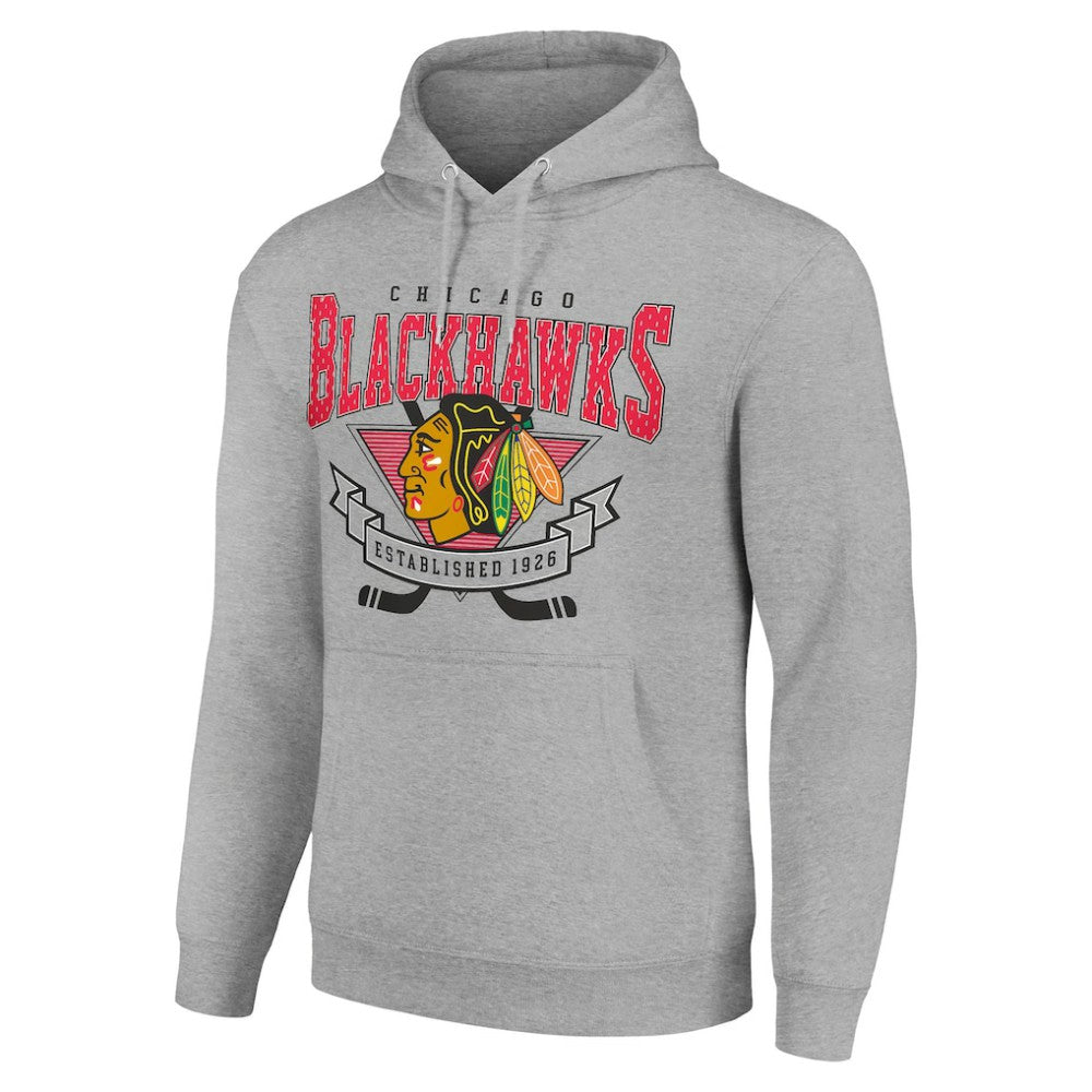 Chicago Blackhawks Starter Team Logo Graphic Fleece Tri-Blend Pullover Hoodie - Heather Gray - NHL