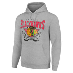Chicago Blackhawks Starter Team Logo Graphic Fleece Tri-Blend Pullover Hoodie - Heather Gray - NHL