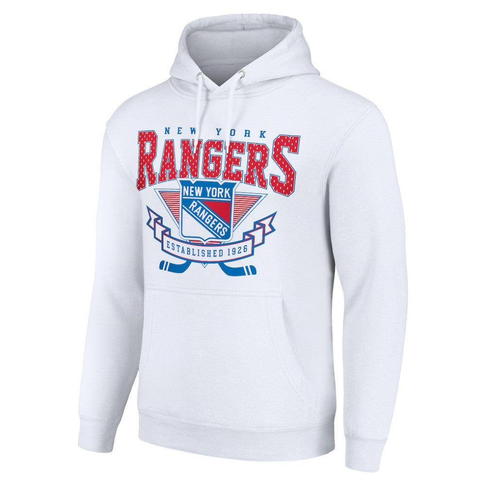 New York Rangers Starter Team Logo Graphic Fleece Tri-Blend Pullover Hoodie - White - NHL