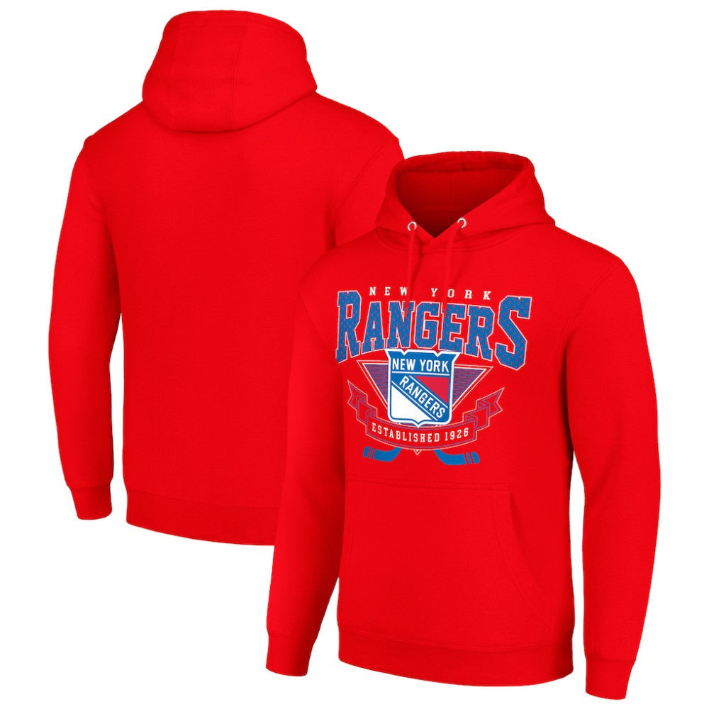 New York Rangers Starter Team Logo Graphic Fleece Tri-Blend Pullover Hoodie - Red - NHL