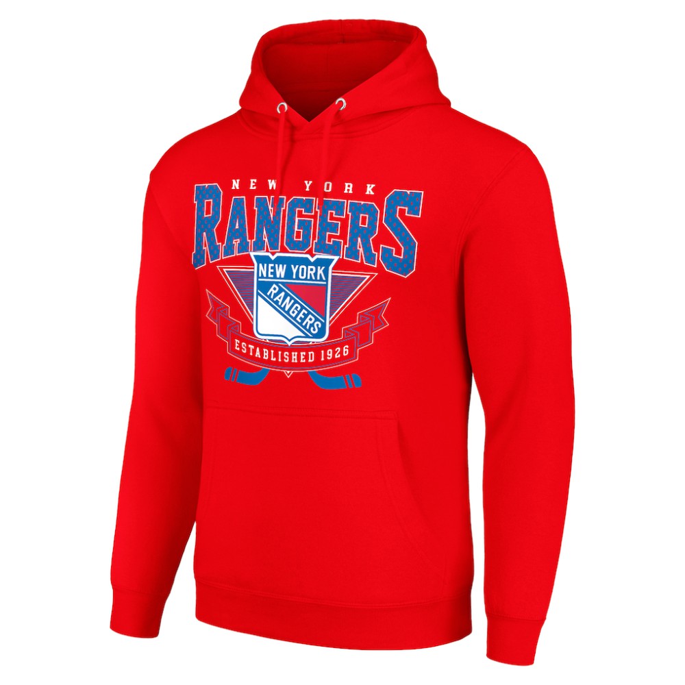 New York Rangers Starter Team Logo Graphic Fleece Tri-Blend Pullover Hoodie - Red - NHL