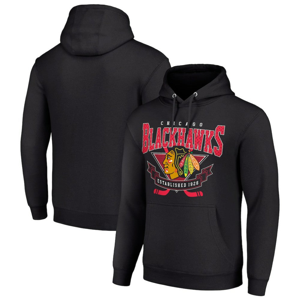 Chicago Blackhawks Starter Team Logo Graphic Fleece Tri-Blend Pullover Hoodie - Black - NHL