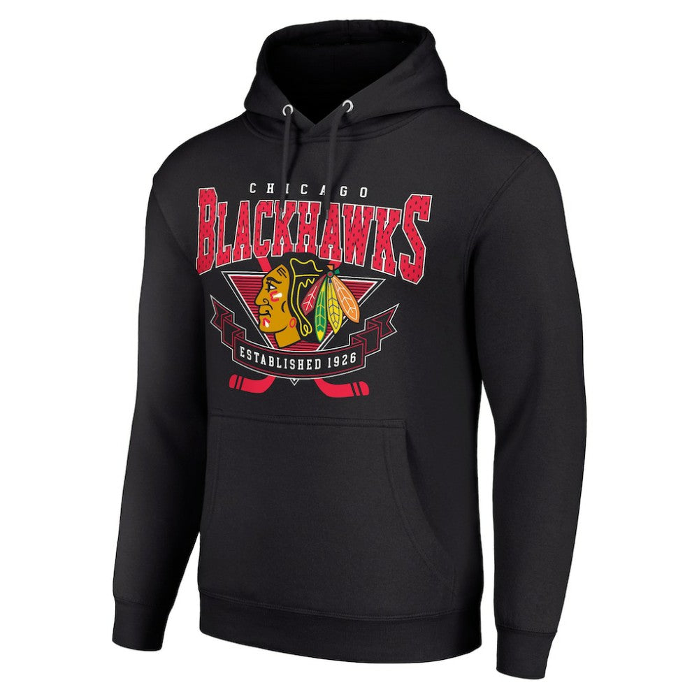Chicago Blackhawks Starter Team Logo Graphic Fleece Tri-Blend Pullover Hoodie - Black - NHL