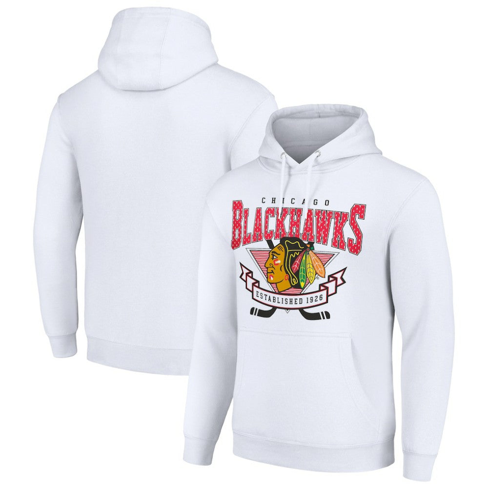 Chicago Blackhawks Starter Team Logo Graphic Fleece Tri-Blend Pullover Hoodie - White - NHL