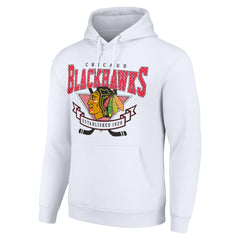 Chicago Blackhawks Starter Team Logo Graphic Fleece Tri-Blend Pullover Hoodie - White - NHL