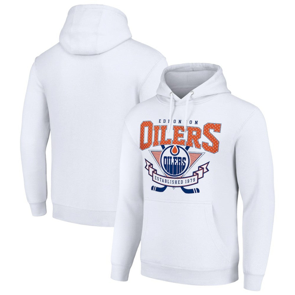 Edmonton Oilers Starter Team Logo Graphic Fleece Tri-Blend Pullover Hoodie - White - NHL