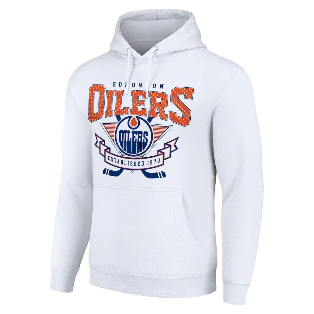 Edmonton Oilers Starter Team Logo Graphic Fleece Tri-Blend Pullover Hoodie - White - NHL
