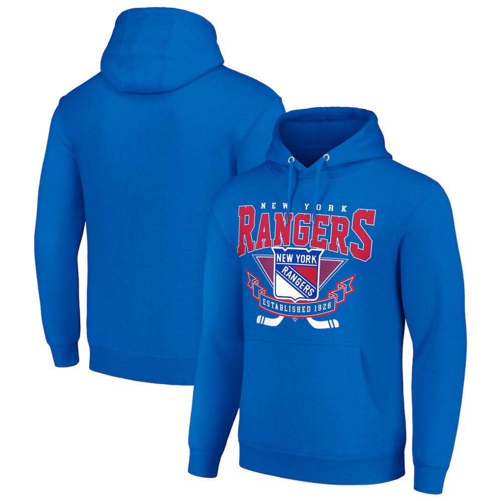 New York Rangers Starter Team Logo Graphic Fleece Tri-Blend Pullover Hoodie - Blue - NHL