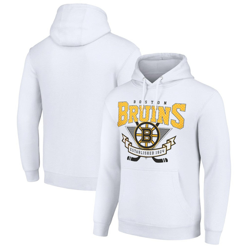Boston Bruins Starter Team Logo Graphic Fleece Tri-Blend Pullover Hoodie - White - NHL