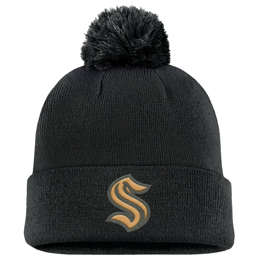 Seattle Kraken Fanatics Military Appreciation Cuffed Knit Hat with Pom - Black - NHL
