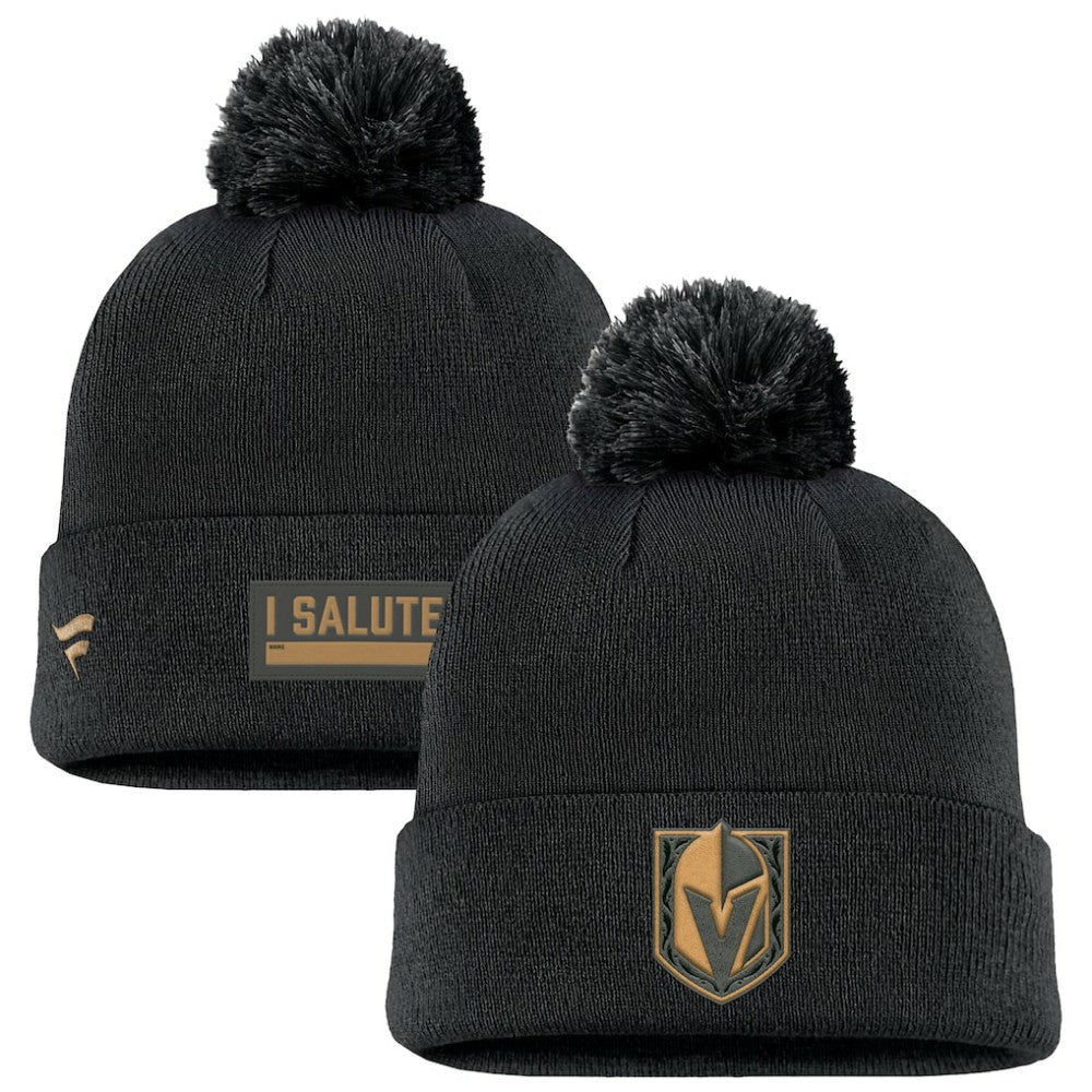Vegas Golden Knights Fanatics Military Appreciation Cuffed Knit Hat with Pom - Black - NHL