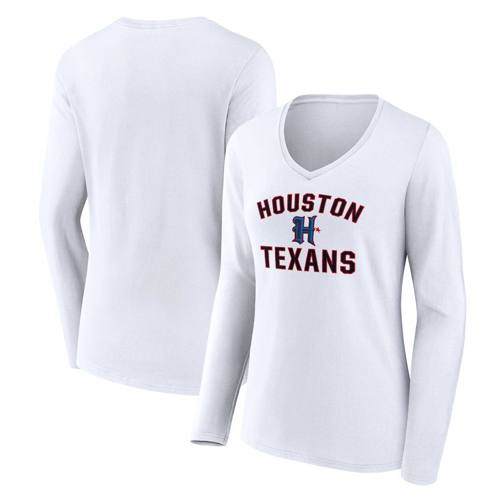 Houston Texans Women's Secondary Logo Victory Arch Long Sleeve V-Neck T-Shirt White | NFL