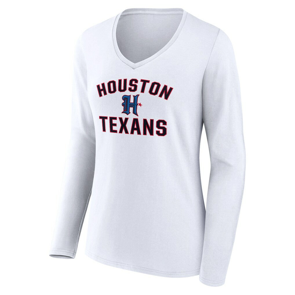 Houston Texans Women's Secondary Logo Victory Arch Long Sleeve V-Neck T-Shirt White | NFL