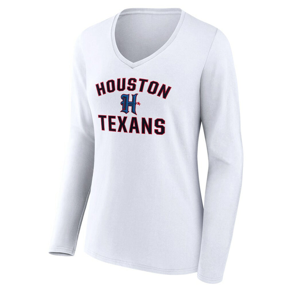 Houston Texans Women's Secondary Logo Victory Arch Long Sleeve V-Neck T-Shirt White | NFL