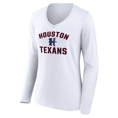 Houston Texans Women's Secondary Logo Victory Arch Long Sleeve V-Neck T-Shirt White | NFL