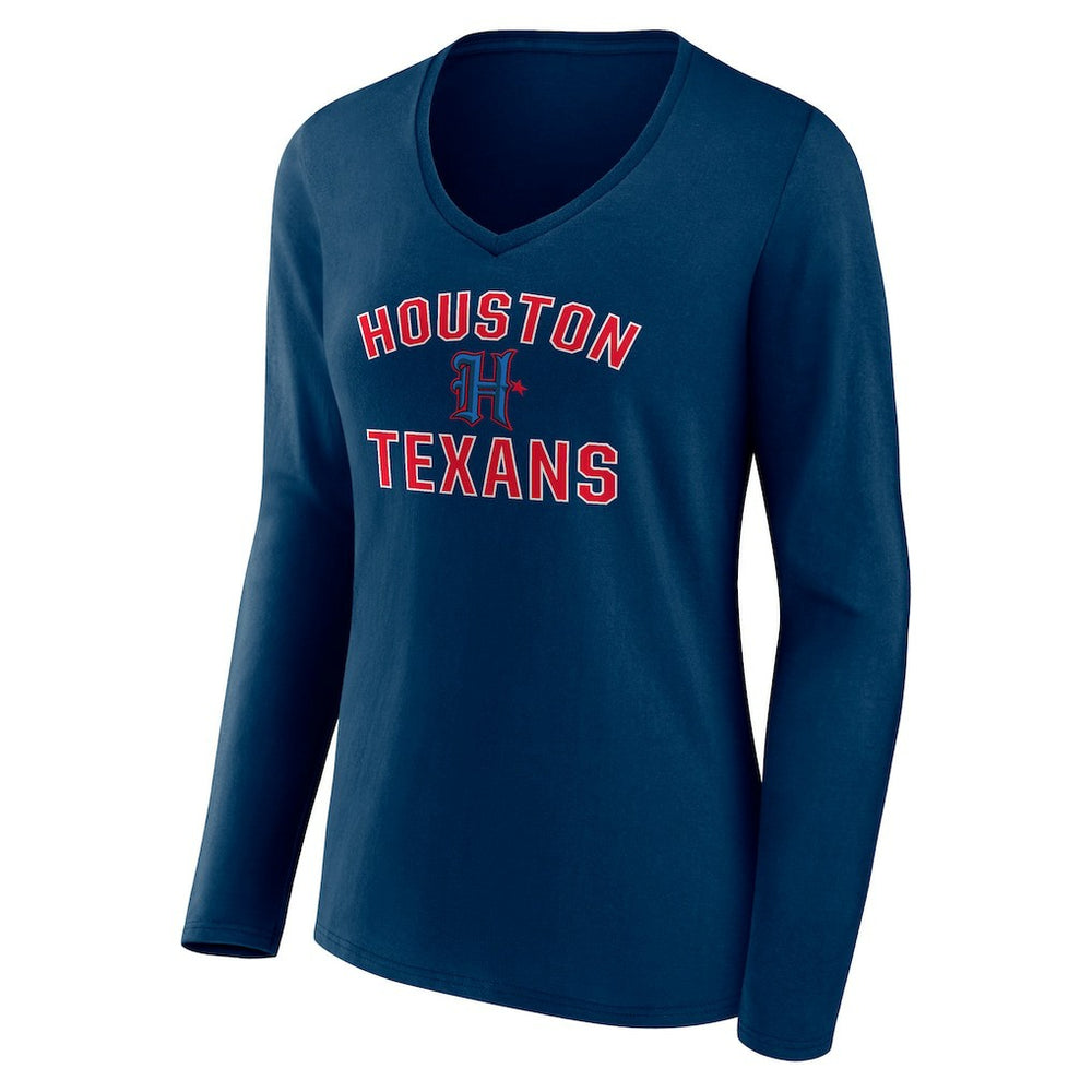 Houston Texans Women's Secondary Logo Victory Arch Long Sleeve V-Neck T-Shirt Navy | NFL