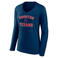 Houston Texans Women's Secondary Logo Victory Arch Long Sleeve V-Neck T-Shirt Navy | NFL