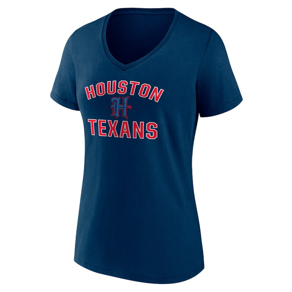 Houston Texans Women's Secondary Logo Victory Arch V-Neck T-Shirt Navy | NFL