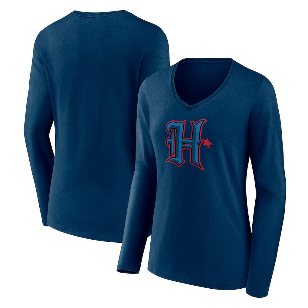 Houston Texans Women's Secondary Logo Long Sleeve V-Neck T-Shirt Navy | NFL