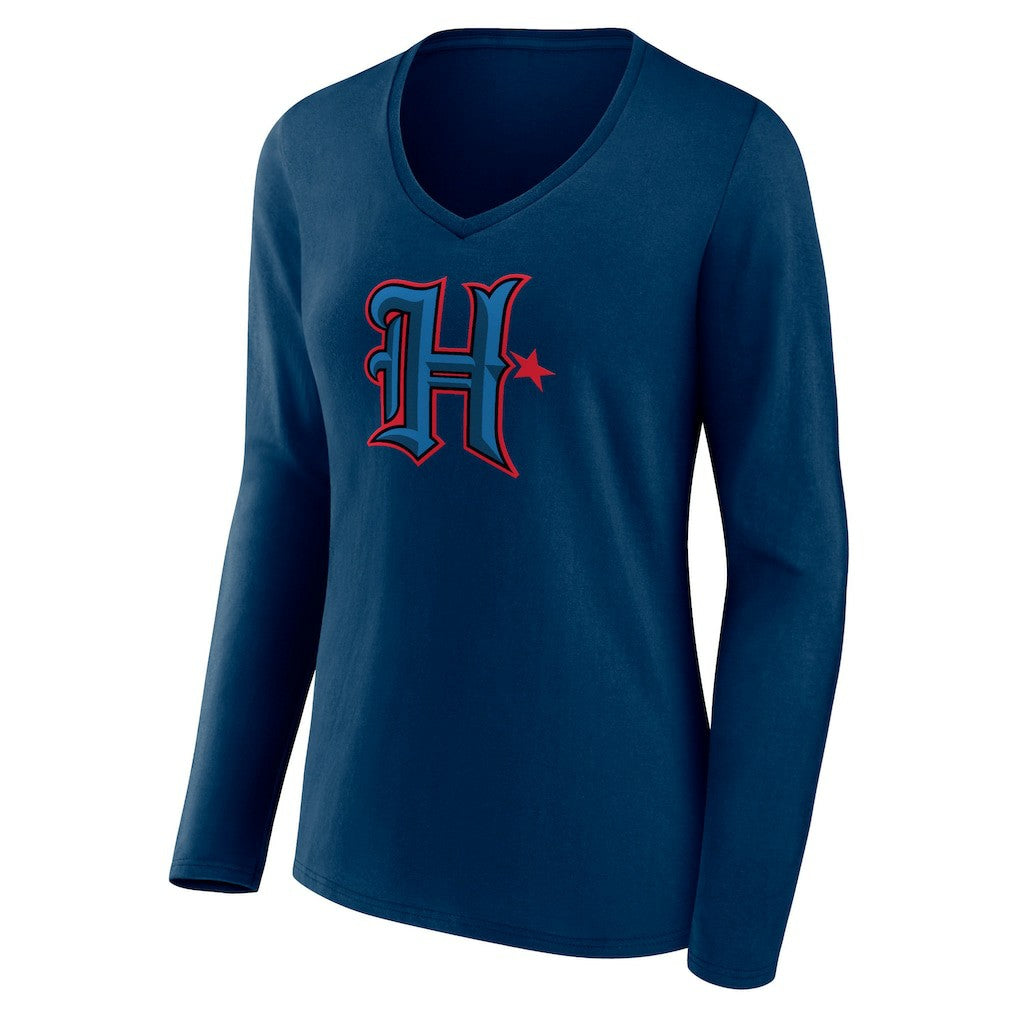Houston Texans Women's Secondary Logo Long Sleeve V-Neck T-Shirt Navy | NFL