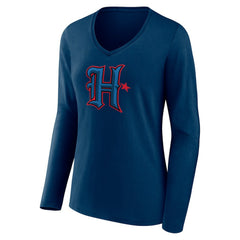 Houston Texans Women's Secondary Logo Long Sleeve V-Neck T-Shirt Navy | NFL
