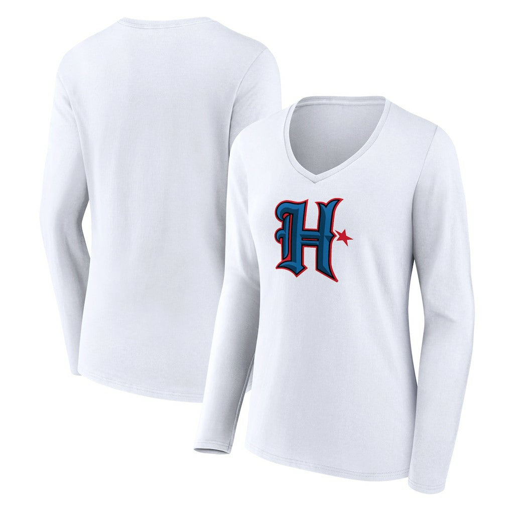 Houston Texans Women's Secondary Logo Long Sleeve V-Neck T-Shirt White | NFL