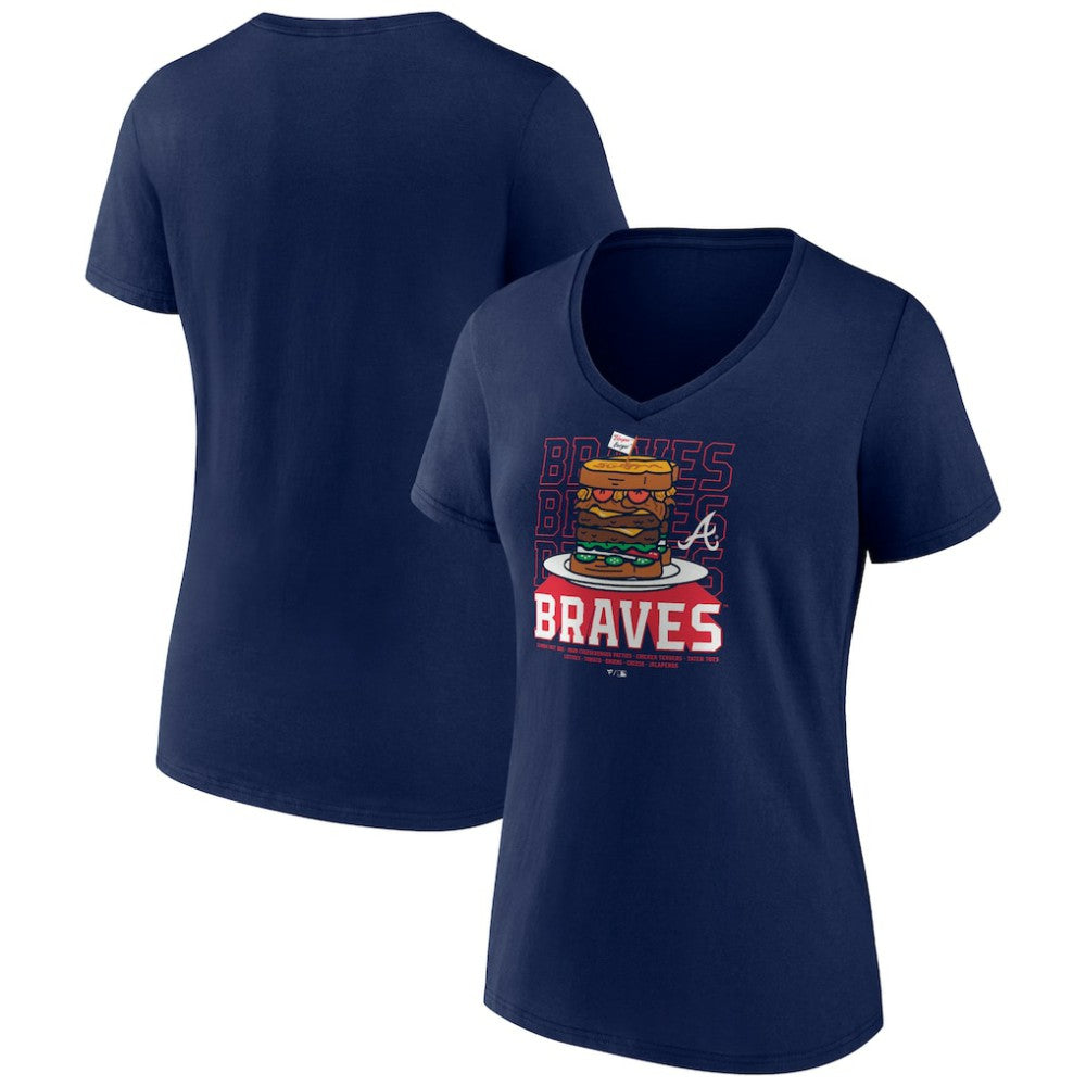 Atlanta Braves Women's Blooper Burger V-Neck T-Shirt - MLB