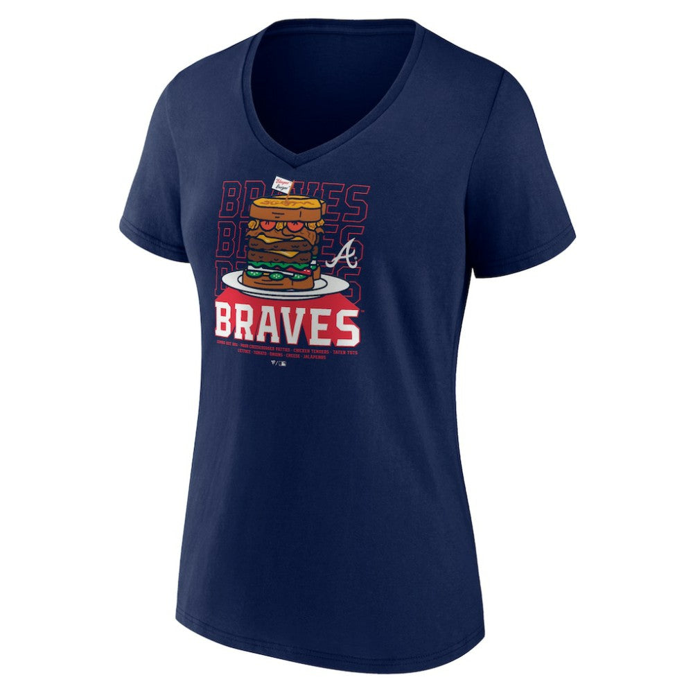 Atlanta Braves Women's Blooper Burger V-Neck T-Shirt - MLB
