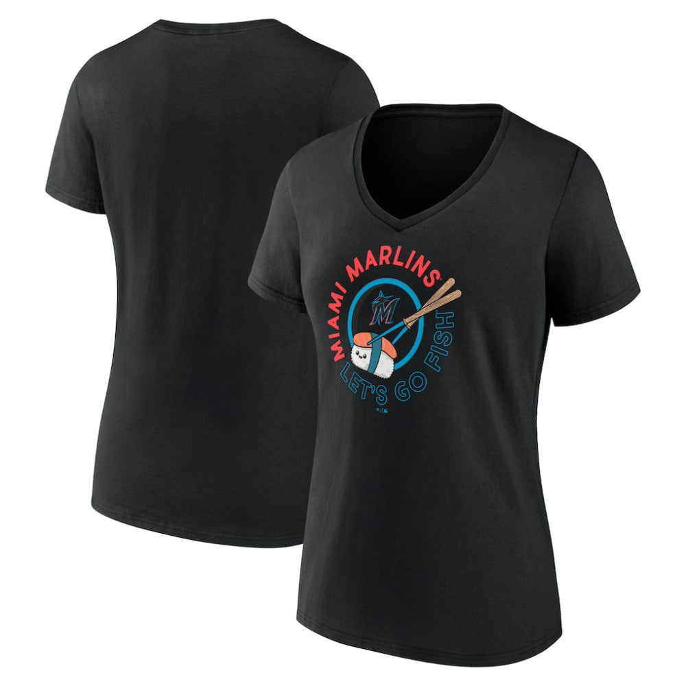 Miami Marlins Women's Let's Go Fish V-Neck T-Shirt - MLB