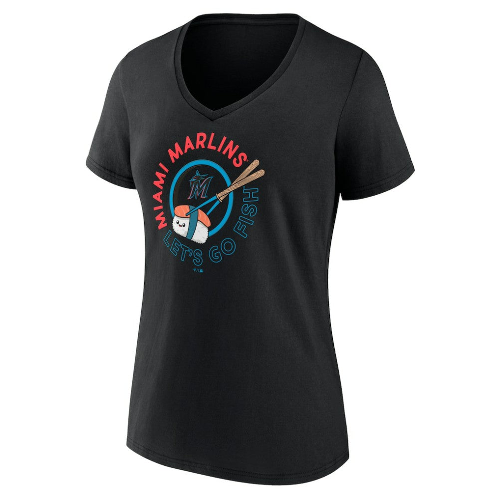 Miami Marlins Women's Let's Go Fish V-Neck T-Shirt - MLB