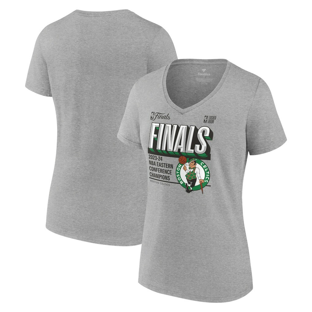 Boston Celtics Women's 2024 Eastern Conference Champions Locker Room Post Up Move V-Neck T-Shirt Steel - NBA