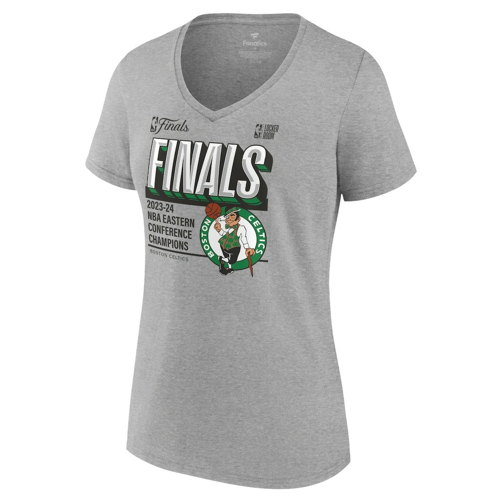Boston Celtics Women's 2024 Eastern Conference Champions Locker Room Post Up Move V-Neck T-Shirt Steel - NBA