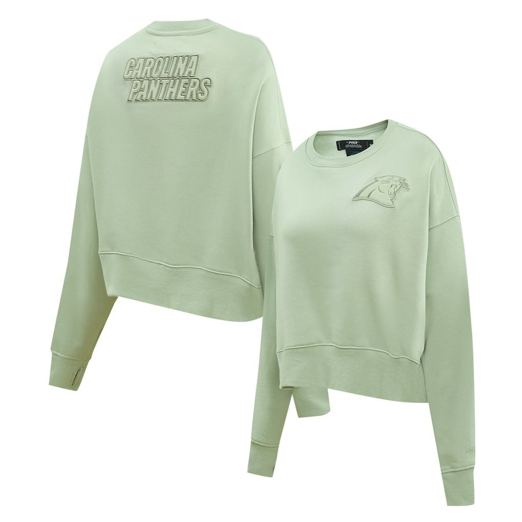Carolina Panthers Pro Standard Women's Oversized Cropped Neutral Pullover Sweatshirt Light Green | NFL